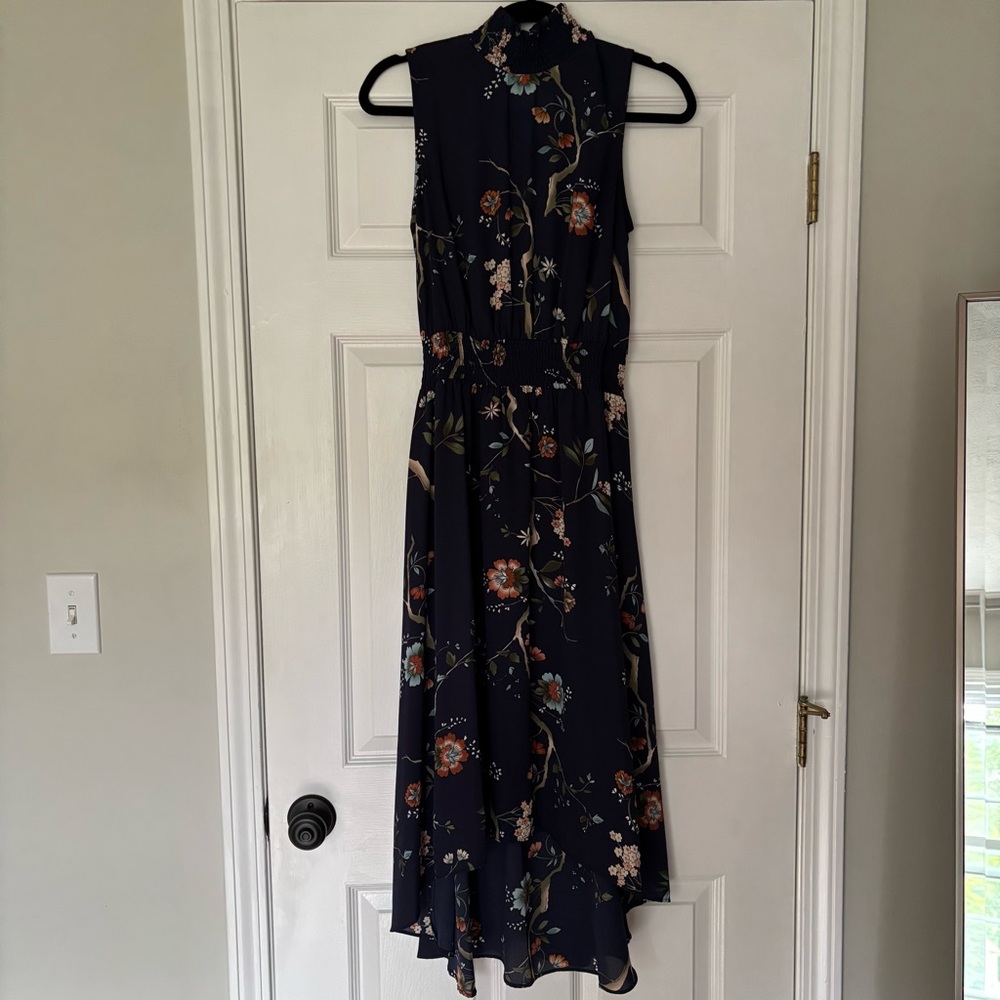 Nanette Lenore Floral Sleeveless high neck midi Navy Dress